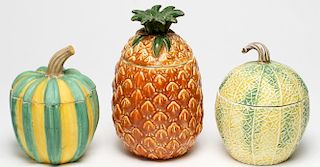 3 European Hand-Painted Ceramic Fruit Containers