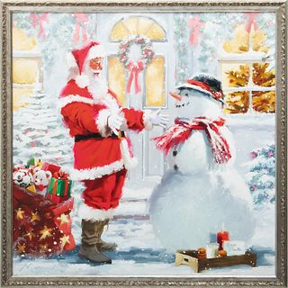 Framed Canvas Print, "Santa Claus Welcoming Frosty", H 25.5" W 25.5"