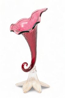 Murano (Venice) Blown Glass Vase, Burgundy Ca. 1920, H 10"