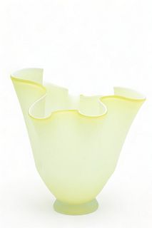 Brazil, Blown Glass Flower Vase, Yellow Ca. 1990, H 15" Dia. 14"