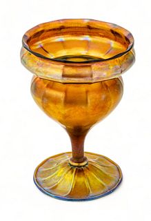 American Iridescent Gold Art Glass Pedestal Base Vase  20th C., H 8" Dia. 5.5"