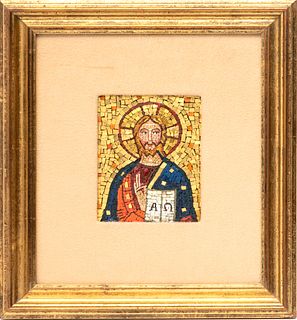 Roberto Maria Anselmi (Italian) Framed Mosaic, Cristo Benedicente, H 4.75" W 3.5"