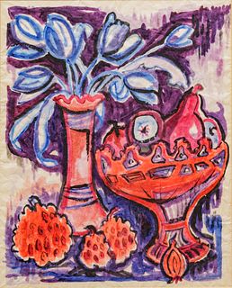 James Doversberger (American) Acrylic on Paper, "Still Life with Comopote", H 22" W 17"