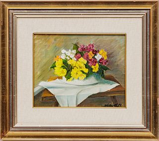 Signed Floral, Oil on Board  1978, H 10" W 12"