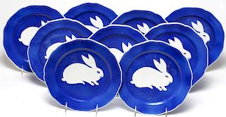 Set of 9 Italian Porcelain Rabbit Plates