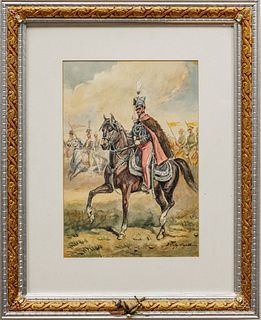 Stephan Pajaczkowski (Polish, 1900-1978) Watercolor on Paper, "Prince Józef Poniatowski on Horseback", H 13" W 9"