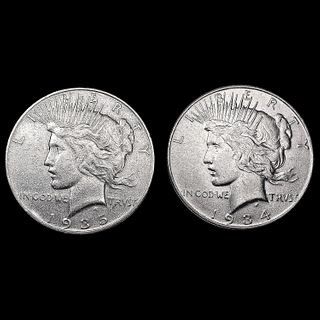 [2] Peace Silver Dollars [1934, 1935-S] CLOSELY UN