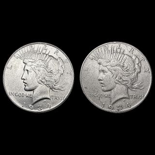 [2] Peace Silver Dollars [1934, 1934-D] CLOSELY UN
