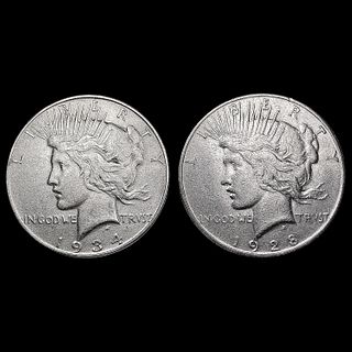 [2] Peace Silver Dollars [1928-S, 1934] CLOSELY UN