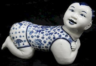 Chinese Blue & White Porcelain Pillow Boy