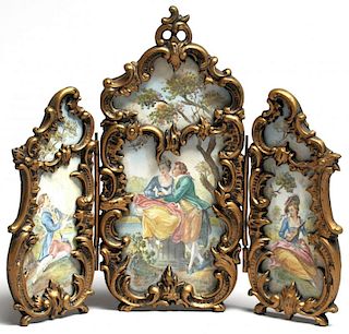 French Rococo-Style Brass Triptych Frame