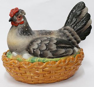 Antique Staffordshire Majolica Hen on Nest, 19th C