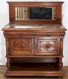 Victorian Carved Walnut & Marble-Top Sideboard