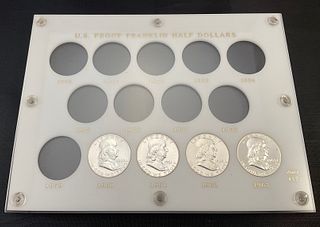 Group of 4 US Proof Franklin Silver Half Dollars in Display Case