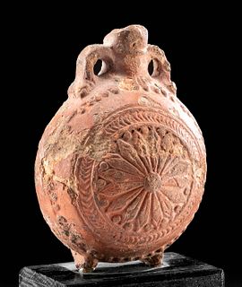 Egyptian Terracotta Pilgrim's Flask, Museum-Exhibited