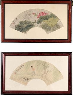 2 Chinese Inks on Paper - Framed Fans