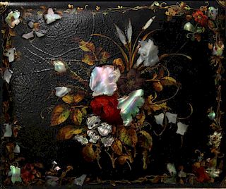 Victorian Black Lacquer & Mother-of-Pearl Panel