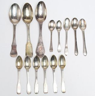 14 Assorted Antique German Silver Spoons, pre-1886