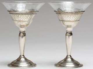 2 Elgin Silver and Optic Crystal Cordial Glasses