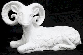 Italian White-Glazed Ceramic "Aries / Ram" Figure