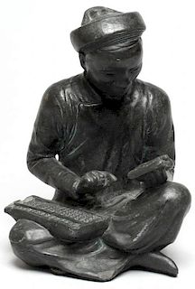 Cast Ebonized Figure of a Han Chinese Scribe