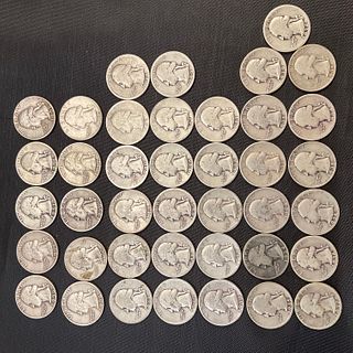 Group of 40 Washington Silver Quarters 1930s - 1950s