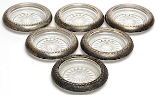 6 Silver-Mounted Molded Glass Coasters