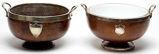 2 Victorian English Oak Trophy Bowls