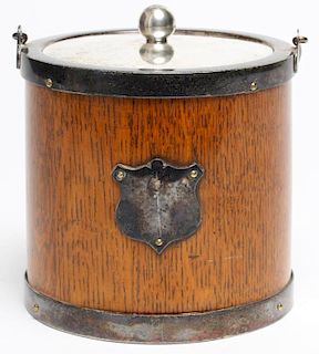 Daniel & Arter English Oak Biscuit Barrel ca. 1900