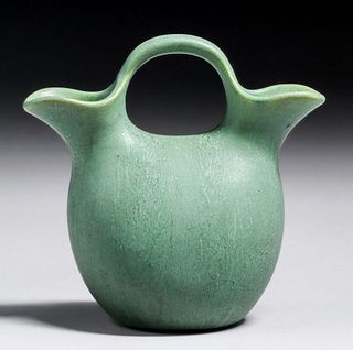 Unusual Hampshire Pottery Matte Green Vase c1910