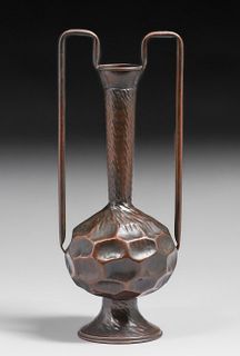 Arts & Crafts Hammered Copper Two-Handled Vase c1910