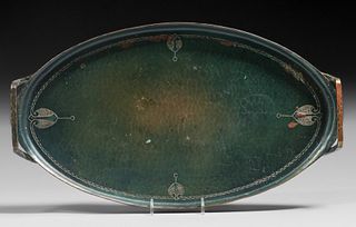 Early Craftsman Studios - Los Angeles Hammered Copper Two-Handled Tray c1920