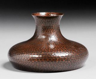 Roycroft Hammered Copper Squat Vase c1920s