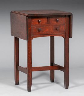 Stickley Brothers Three-Drawer Dropleaf Side Table c1910