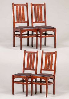 Gustav Stickley - Harvey Ellis Designed Set of 4 Dining Chairs c1905