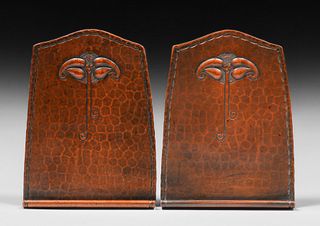 Roycroft Hammered Copper Bookends c1920s