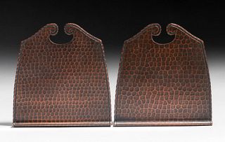 Roycroft Hammered Copper Scalloped Top Bookends c1920s