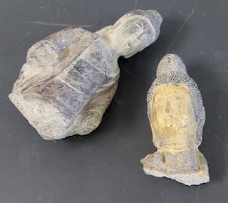 Pair of Stone Buddha Heads.