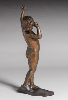 Francois Louis Virieux French Bronze Sculpture "Enfant aux Bras Leves" c1900s
