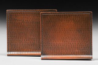 Roycroft Hammered Copper Square Bookends c1920s