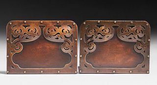 Forest Crafts Guild Hammered Copper & Brass Riveted Cutout Bookends c1910