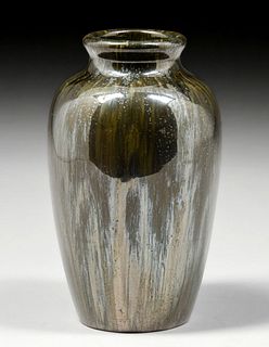 Fulper Pottery Striped Mirror Black Vase c1910s