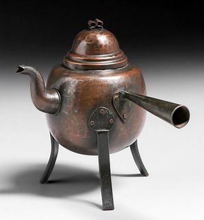 Arts & Crafts Hammered Copper & Iron One-Handled Tea Pot c1910