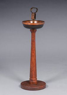 Roycroft Charles Hall Hand-Carved Mahogany, Oak & Hammered Copper Standing Ashtray c1920s