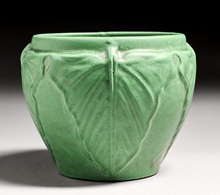 Weller Pottery Matte Green Leaves Jardiniere c1910