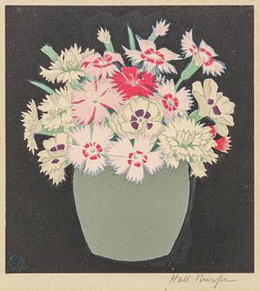 Hall Thorpe (1874-1947) Color Woodcut "Carnations" 1922