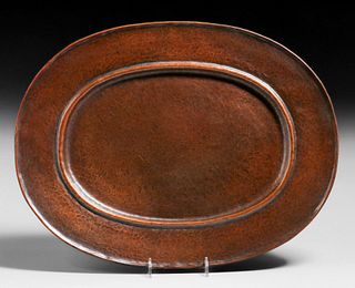 Stickley Brothers - attributed Hammered Copper Oval Tray c1910