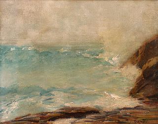Gustave Cimiotti, Jr. (1875-1969) Painting "Grey and Green Sea" c1910