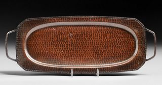Roycroft Hammered Copper Rectangular Two-Handled Tray c1920s
