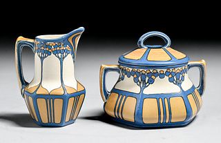 Metlach Pottery - German Arts & Crafts Sugar & Creamer Set c1910